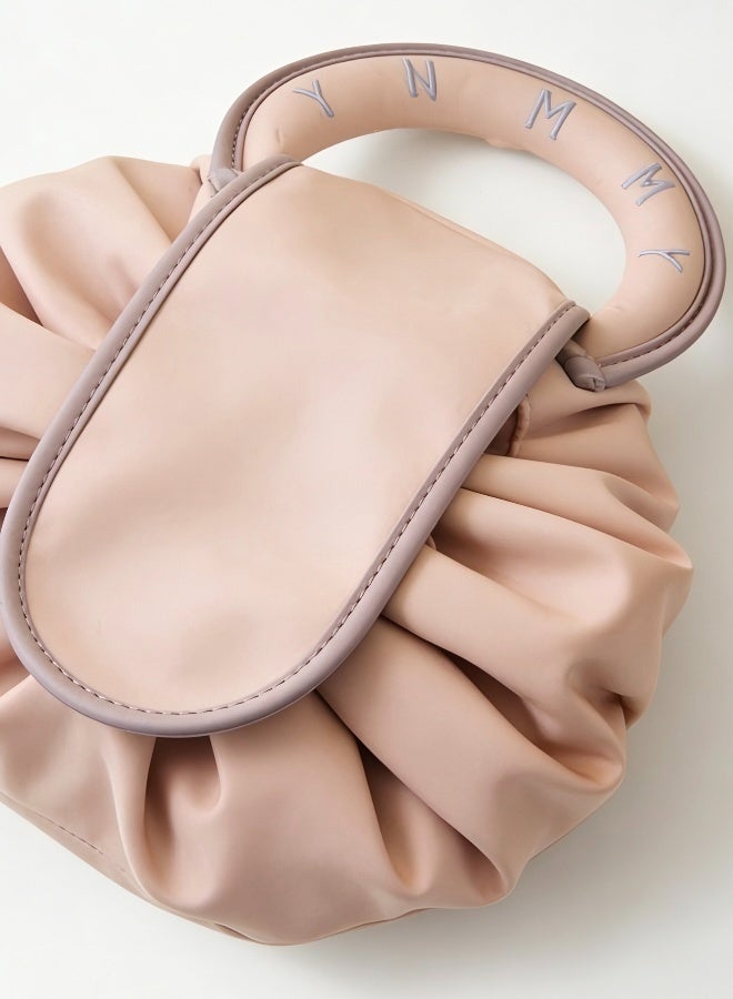 حقيبة مستحضرات تجميل برباط للنساء حقيبة أدوات الزينة للسفر لحقيبة تنظيم المكياج مع منطقة للفرشاة باللون الوردي - Image 3